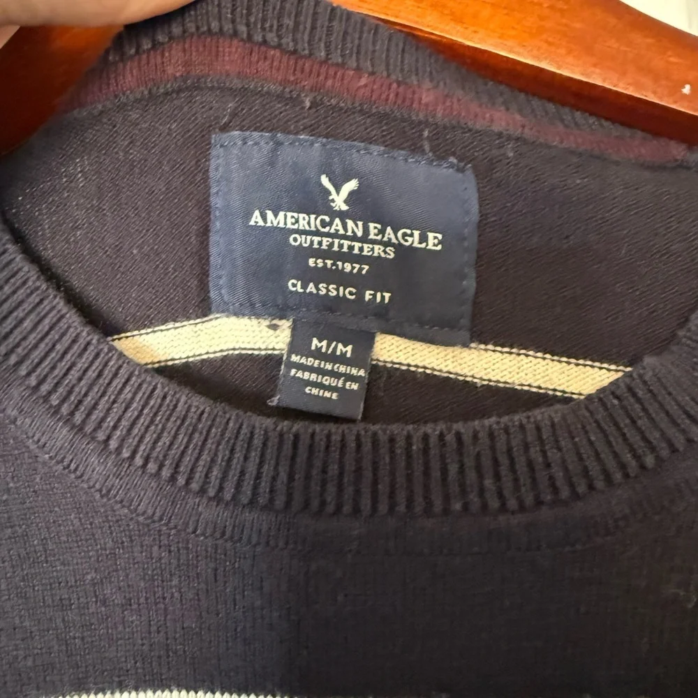 American Eagle Vintage Classic Women’s Navy Striped Sweater 100% Cotton Size M - Picture 2 of 6